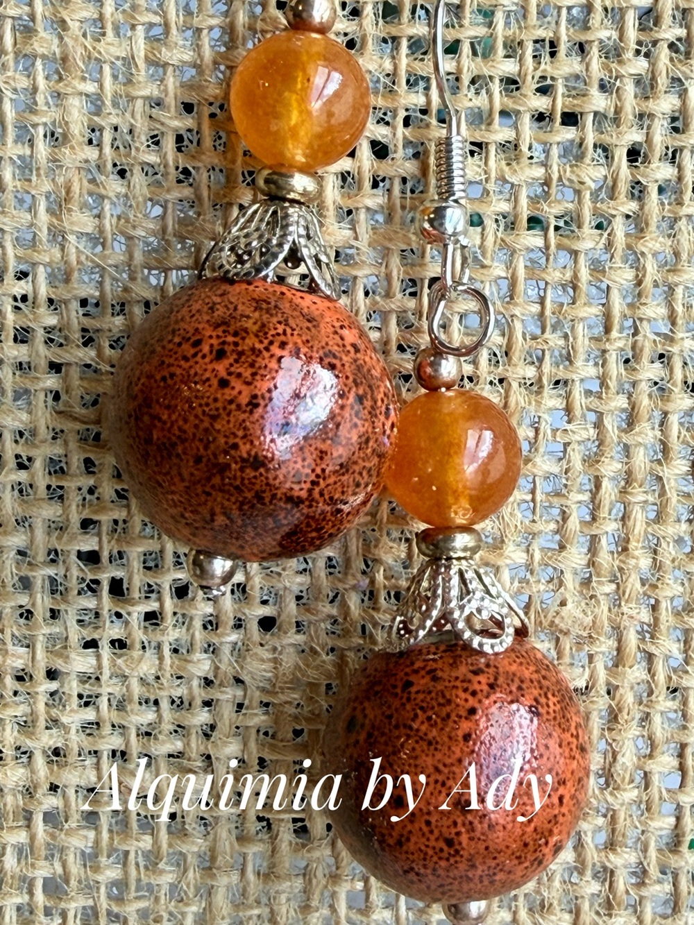 Alquimia Orange Speckled and Amber Bead Drop Earrings